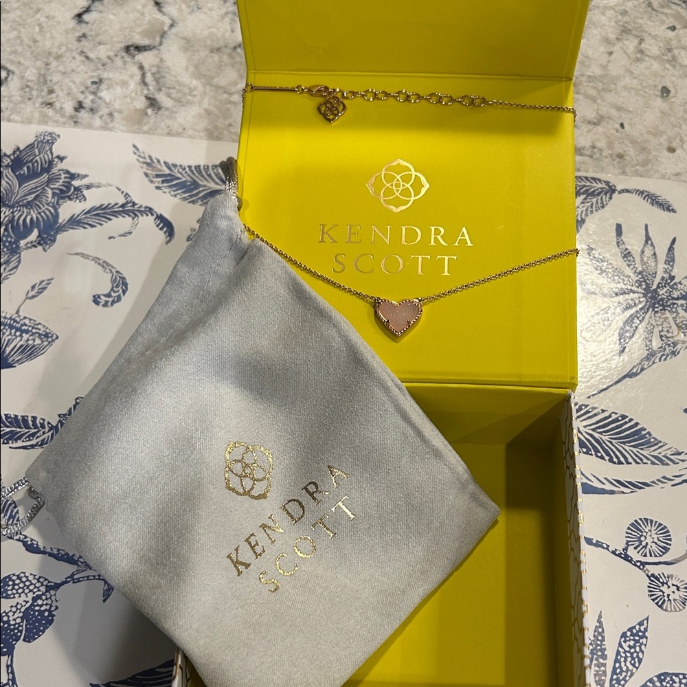 Kendra Scott Gold Necklace with Blush Heart Pendant
